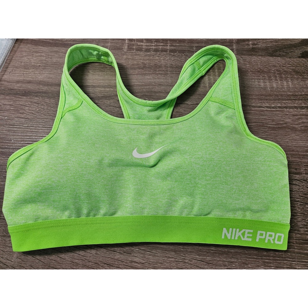 Nike Pro‎ Dri-FIT Sports Bra Womens Medium Lime Green Heathered Racerback Gym